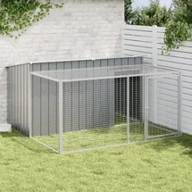 vidaXL Hundehütte mit Auslauf Anthrazit Verzinkter Stahl