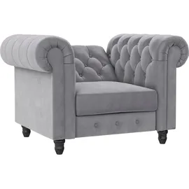 dorel home Chesterfield-Sessel DOREL HOME "Felix", grau (hellgrau), B:111cm H:83cm T:87cm, Veloursstoff 100% Polyester, Sessel, mit Rückenlehne 3-fach verstellbar, Beine Massivholz, Sitzhöhe 46 cm