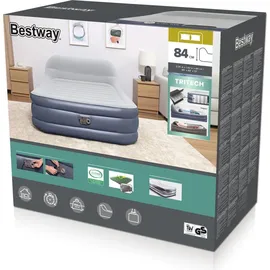 BESTWAY Tritech Doppelluftbett SleekFlowTM mit Kopfteil & integrierter Elektropumpe 226 x 152 x 84 cm