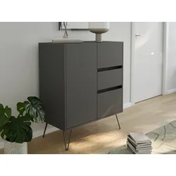 Design Sideboard Kommode Rauk 80cm 3 Greifraum SoftClose 1 Tür Grafit