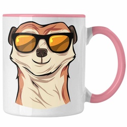 Trendation Tasse Lustige Erdmännchen Sonnenbrille Tasse Geschenk für Tierliebhaber rosa