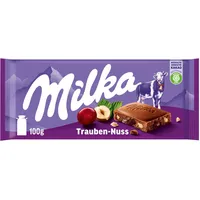 Milka Trauben-Nuss 1 x 100g I Alpenmilch-Schokolade I mit Rosinen und Haselnuss-Stückchen I Milka Schokolade aus 100% Alpenmilch I Tafelschokolade