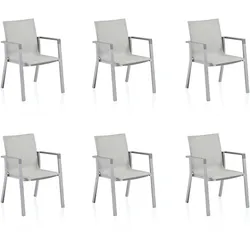 KETTLER RASMUS Stapelsessel 6er Set, silber/ hellgrau, Aluminium/Outdoorgewebe
