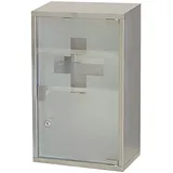 HS-Lighting Medizinschrank Arzneischrank Edelstahl Erste Hilfe Schrank Medikamentenschrank abschließbar Hausapotheke mit Glas Tür und Schloss Tip-on Automatik, 45x30x12 cm (Silber-3 Fächer)