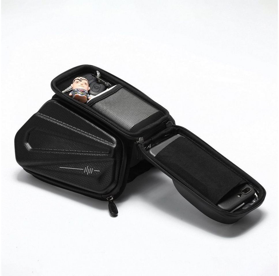 SachsenRAD Fahrradtasche Rahmentasche Smart, Fahrradtasche mit Handyfach, Reinigung mit einem feuchten Tuch; für Smartphones kleiner 6,5 Zoll; geräumige Tasche; Reißverschluss von unten nach oben; schwarz