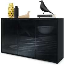 Vladon Kommode, Schwarz Hochglanz, Holzwerkstoff, 117x74x36 cm, Wohnzimmer, Kommoden & Sideboards, Kommoden