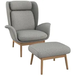 Ohrensessel FLEXLUX "Padova", grau (sophisto grau), B:92cm H:99cm T:103cm, 100% Polyester, Sessel, Stil & Komfort, organische Form, Ledenstütze integriert, Fuß Eiche