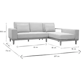 miliboo Ecksofa rechts 5-Sitzer mit Stauraum beiger Stoff mit strukturiertem Samteffekt und helles Holz KOMAO
