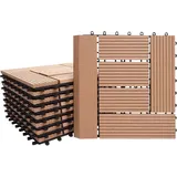 MCW WPC Bodenfliese Sarthe + Abschluss, Holzoptik Balkon/Terrasse, 11x je 30x30cm = 1qm Premium ~ teak versetzt