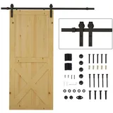 Homcom Schiebetüren-Beschlagsatz, 200cm Komplett-Set mit Schienen, Rollen, Schwarz
