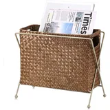 TOLIDA Stabiles Zeitungsständer aus Seegras, Gewebtes Aufbewahrungskorb mit Griff, Aktenhalter mit Metallständer, Weidenkorb für Buch, Zeitschriften, Papiere als Geschenk Deko