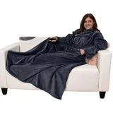 Wohndecke Kuschelig weich Ärmeldecke Ganzkörper Kuscheldecke, heimtexland, Sofadecke mit Ärmeln und Tasche I Cashmere Feeling TV-Decke schwarz