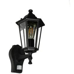 Licht-Erlebnisse Außenwandlampe VELENCE mit Bewegungsmelder Schwarze Laterne IP43 35cm hoch Wandleuchte Terrasse Balkon Haus Tür, 8217