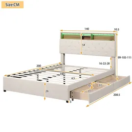 AUTOLOCK Polsterbett 140 x 200 cm Beige
