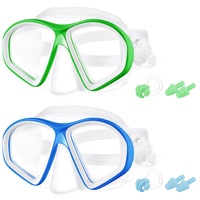 flintronic Taucherbrille Kinder, Anti-Leck Schnorchelmaske, Antibeschlag-Taucherbrille mit Ohrstöpseln & Nasenclip, Anti-UV-Schwimmbrille für Kinder im Alter von 4-12, (2er Pack-Blau+Grün)