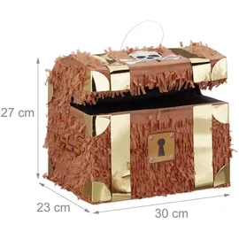 Relaxdays Pinata Schatzkiste 27 x 30 x 23 cm Braun