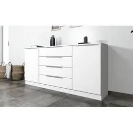 borchardt Möbel Kommode BORCHARDT MÖBEL "Oliva, Kommode mit Metallgriffen", weiß (weiß matt, weiß matt), B:166cm H:78cm T:35cm, Holzwerkstoff, Sideboards, Kommode, Modernes Sideboard mit 2 Türen und 4 Schubkästen, Breite 166 cm