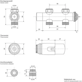 luxebath Ventil-Armaturen Set Multiblock Heizkörperthermostat Mittelanschluss Schwarz