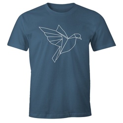 MoonWorks Print-Shirt Herren T-Shirt Polygon Origami Vogel Bird Moonworks® mit Print blau M