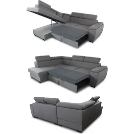 Sofnet Ecksofa Natan mit Schlaffunktion und einstellbare Kopfstützen - Wohnlandschaft mit Metallfüßen, Couchgarnitur, Bettkasten, Sofa (Ecksofa Links, Dunkelgrau