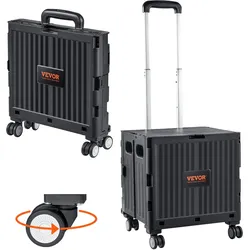 VEVOR Einkaufstrolley Klappbar 24,9kg(Dynamisch)/49,8kg(Statisch) Trolley aus PP-Korb und Gummirädern Einkaufskorb Einkaufswagen 364x310x892mm Klappbox mit Rädern meistert alle Arten von Terrain
