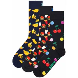 Happy Socks Unisex Socken, 3er Pack - Classic, Muster, Baumwollmischung, gemischte Farben Banana 41-46