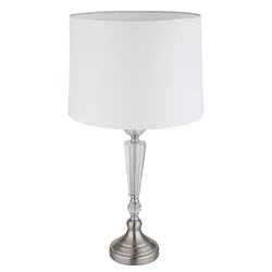 Tischleuchte Beistelllampe Nachttischlampe Textil Nickel Kristalle H 66 cm weiß
