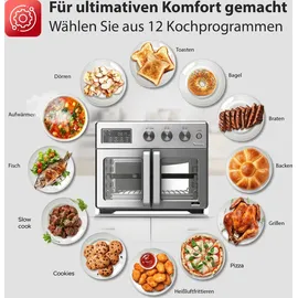 TURBO TRONIC TurboTronic digitaler Heißluftofen - XXL 32 Liter mit Drehspieß 4in1 Mini Backofen & Power Heißluftfritteuse Airfryer