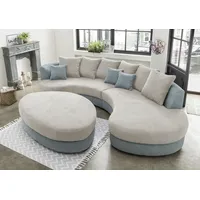 Ecksofa INOSIGN "Limoncello L-Form" Sofas Gr. B/H/T: 287cm x 76cm x 160cm, Cord, Ottomane rechts, Ottomane rechts, blau (aqua/beige) ergonomische Form