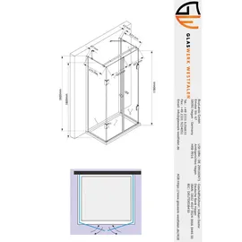 Buylando Emma U-Form Duschkabine 75 x 180 cm rechts 75 x 90 cm transparent/Glas 8mm
