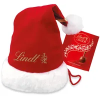 Lindt Schokolade LINDOR Milch | Vollmilch Kugeln | Weihnachtsmann-Mütze mit Schokoladen-Kugeln mit zartschmelzender Füllung | Pralinen-Geschenk |175g
