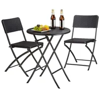 Relaxdays Bastian Set 3-tlg. Tisch Ø 60 x 75,5 cm schwarz klappbar