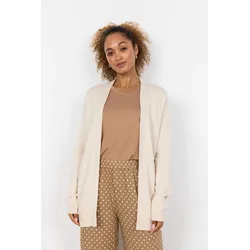 Longstrickjacke SOYACONCEPT "SC-DOLLIE 759", Damen, Gr. M, beige (91620 cream melange), Strick, Obermaterial: 75% Viskose, 25% Nylon, meliert, modisch, tiefer V-Ausschnitt, Langarm, Strickjacken