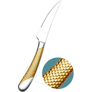Xideman® Innovative ultrascharf 2-in-1 geschmiedete Messer für dinner und Steak. 6 Stück Hohem Kohlenstoffgehalt Edelstahl Steakmesser, 23cm gehämmert Solider Griff gezahntes Tafelmesser (Silber Gold)