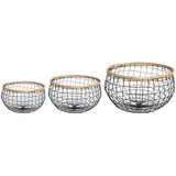 IDIMEX Metallkorb Lou 3er Set rund - schwarz/Natur Drahtkorb mit Holzrahmen, Organizer, Aufbewahrungskorb, Abstellkammer, Bad, Küche