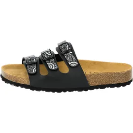 LICO Bioline Flower Pantoletten, Schwarz Silber, 39 EU