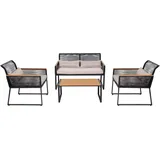 Mendler Garten-Garnitur HWC-K42, Gartenlounge Lounge-Set Sitzgruppe Sofa, Seilgeflecht Rope Holzoptik Stahl, Polster hellgrau