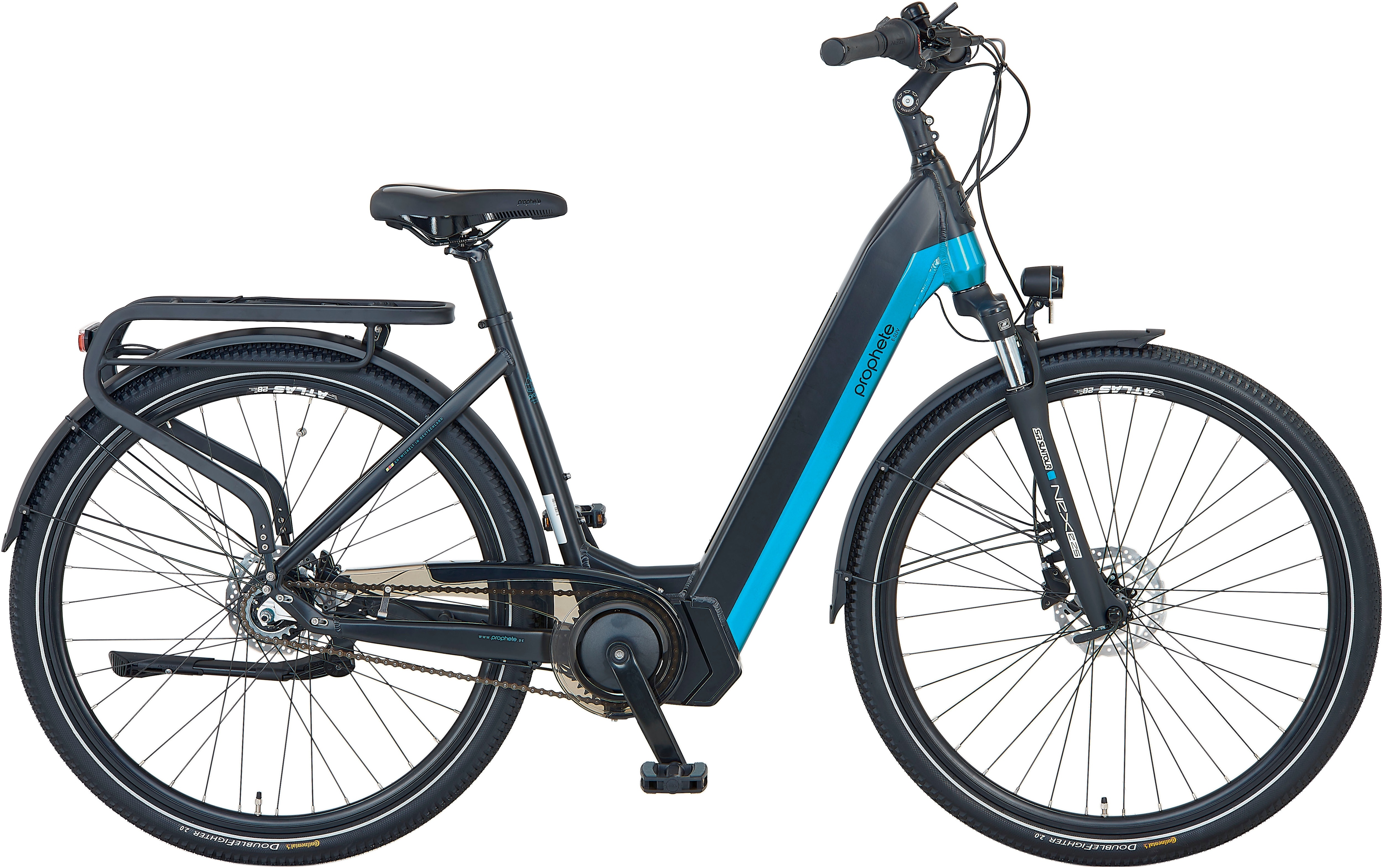 Prophete E-Bike »Prophete Geniesser eSUV«, 7 Gang, Shimano, Nexus, Mittelmotor 250 W Prophete schwarz/ blau 48 cm