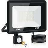 LED Strahler mit Bewegungsmelder, 50W 5000LM LED Fluter Flutlichtstrahler,6500K KaltesWeiß Außenstrahler Scheinwerfer,IP66 Wasserdicht LED Aussenstrahler für Garten, Hof, Garage