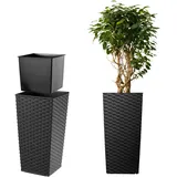 Kadax – Rattan Blumentopf, Pflanzkübel mit Einlage, 40 cm, Schwarz