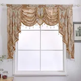 NAPEARL Fensterbehang in Wasserfall-Form, Damast Querbehang für Wohnzimmer mit Perlen, Jacquard Swag Volant für Fenster (1 Volant Beige, 155 cm Breite)