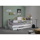 Gami Stauraumbett »"Erwan", viel Stauraum, Made in France, verschiedene Farben«, (B/H/T ca. 220cmx104x120cm), mit großer Schublade, viele Regale und Ablagefächer, weiß