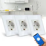 BSEED Wifi Smart Steckdose,arbeitet mit Amazon Alexa,Google Home,Timing-Funktion und APP-Steuerung,1 Fach Schuko Steckdose Weiß,Unterputz Glas Intelligente Steckdose-auf NUR 2.4 GHz Netzwerk(3 Pack)