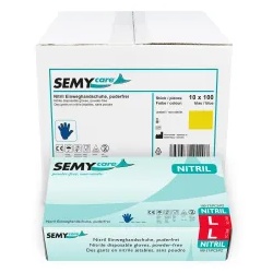 SemyCare Nitrilhandschuhe im Spenderkarton, puderfrei, blau 1 Karton = 10 Packungen à 100 Stück, Größe L