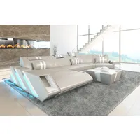 Sofa Dreams Wohnlandschaft Ledercouch Sofa Leder Apollonia C Form Ledersofa, Couch, mit LED, wahlweise mit Bettfunktion als Schlafsofa, Designersofa beige|gelb