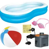 COFI Kinderpool-set für den Garten 4in1 Familien-gartenpool, elektrische Batteriepumpe, Kinder-tauchbrille, Großer Strandball
