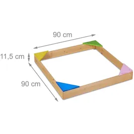 Relaxdays Sandkasten, 4 Bunte Ecksitze, Sandkasten-bausatz, Tannenholz, Sandkiste, Natur, 12 x 90 x 90 cm, Outdoor Spielzeug, Sandkästen