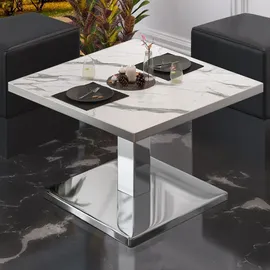 GGM Möbel Bistro Loungetisch 60 x 60 x 41 cm Weiß Marmor/Edelstahl