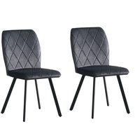 2x Esszimmerstühle Polster Küchenstuhl Samt Sitzfläche Metallgestell dunkelgrau
