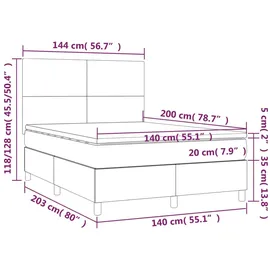 vidaXL Boxspringbett mit Matratze & LED Dunkelgrau 140x200 cm Stoff